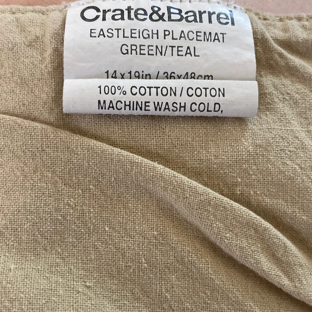 Crate& Barrel Set of 3 tan placemats Embroidered with Green brown cotton